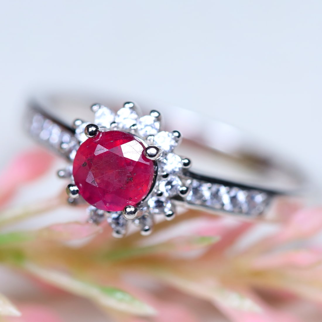 Total Weight 12.88Cts Natural Red Ruby & White Zircon Jewelry Ring 925 Sterling Silver Size 7.25 (1 of 2)