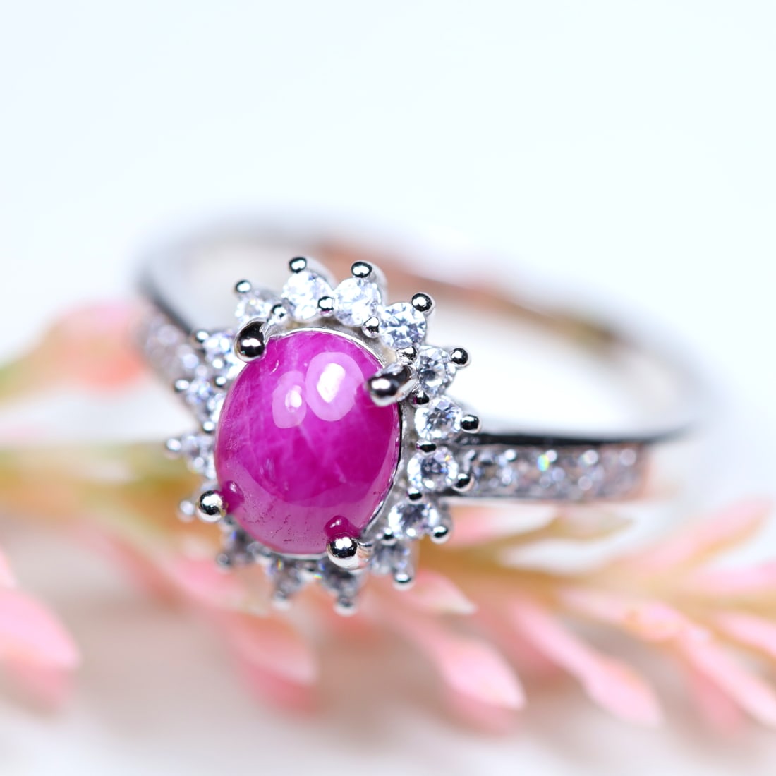Total Weight of 16.70Cts Heated Gemstone Pink Ruby & White Cubic Zirconia Ring 925 Silver Size US (1 of 2)