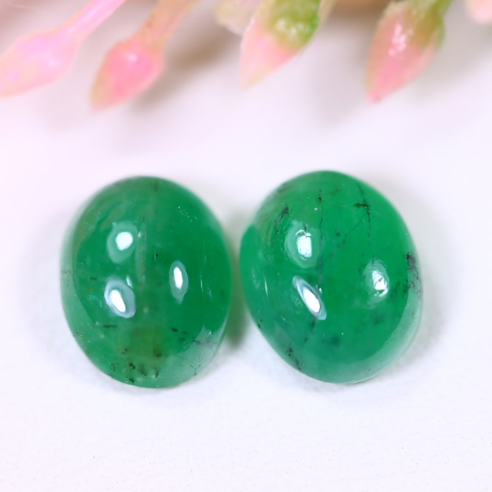 4.32Ct Zambian Emerald Pair - Polished Cabochon - Oval Cabochon (1 of 2)