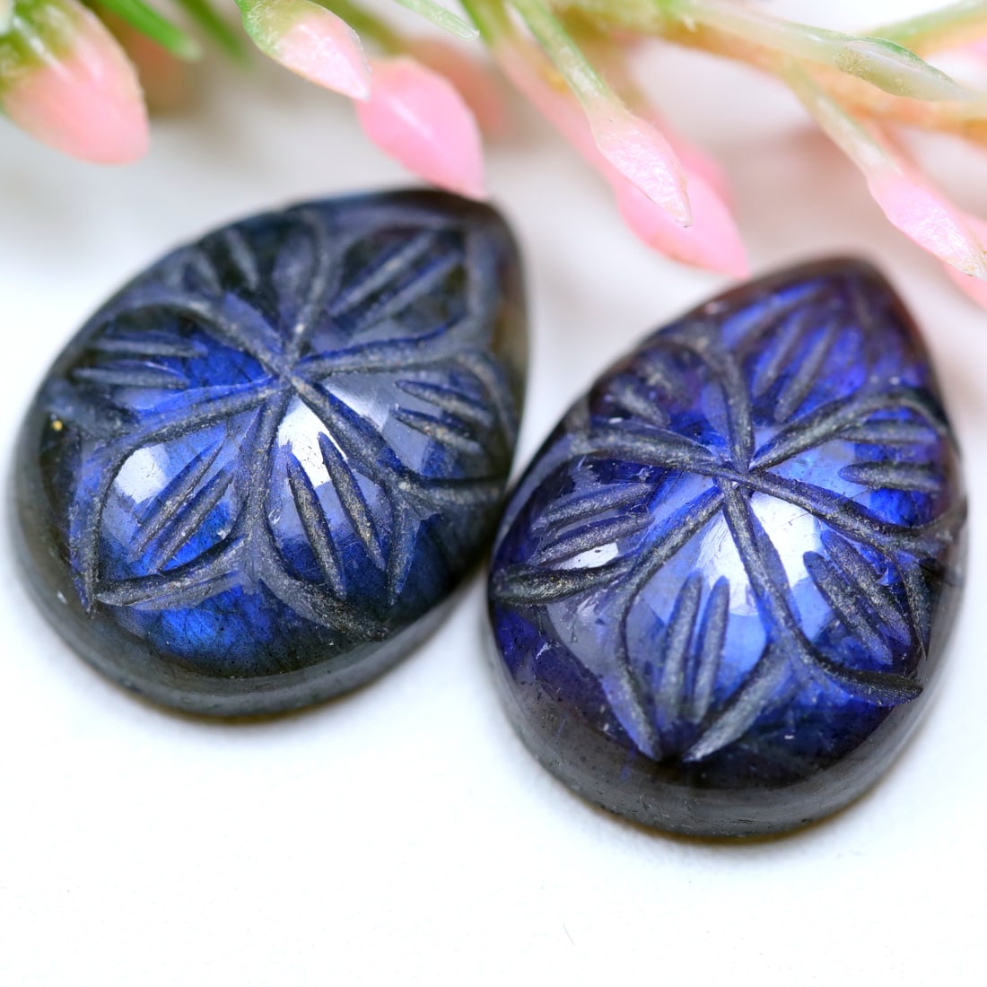 21.24Ct Natural Labradorite Hand Carved Cut Gemstone 2 PCS: Ksmith Jewels Global Welcome to our auction house, today auction brought to you by Ksmith Jewels Global based in Penang, Malaysia specialize in all kinds of opal and color gemstone both in manufacturi
