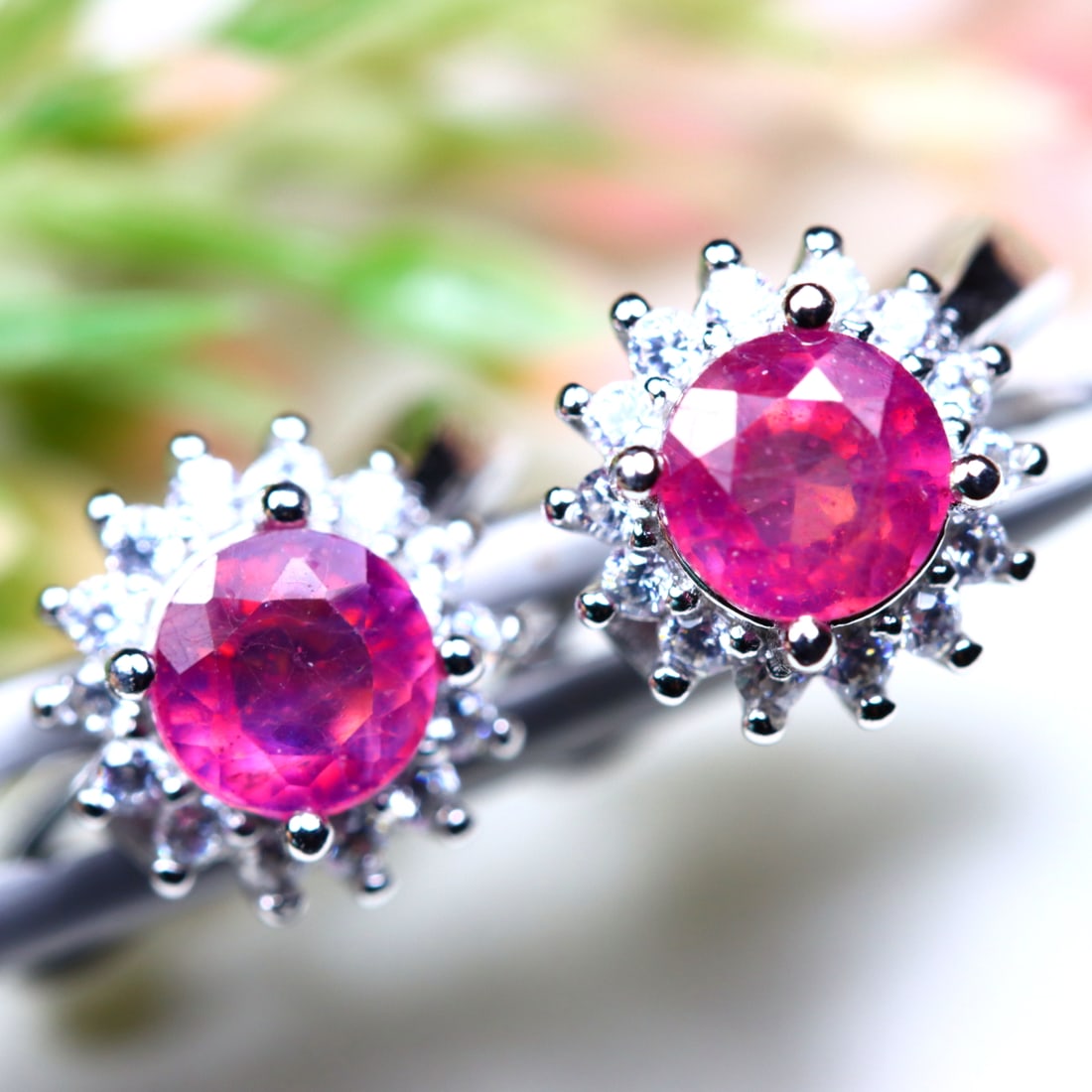 Total Weight 16.62Cts Natural Red Ruby & Zircon Earrings 925 Silver White Gold (OT7072) (1 of 2)
