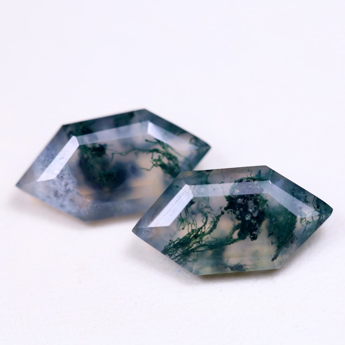 8.22Ct Natural Green Moss Agate Pair - India Gemstone - Fancy Faceted (OT6894): Ksmith Jewels Global Welcome to our auction house, today auction brought to you by Ksmith Jewels Global based in Penang, Malaysia specialize in all kinds of opal and color gemstone both in manufacturi