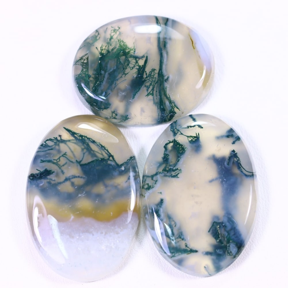 112Ct Moss Agate Cabochon Set - Polished - 33x23 mm Approx: Ksmith Jewels Global Welcome to our auction house, today auction brought to you by Ksmith Jewels Global based in Penang, Malaysia specialize in all kinds of opal and color gemstone both in manufacturi