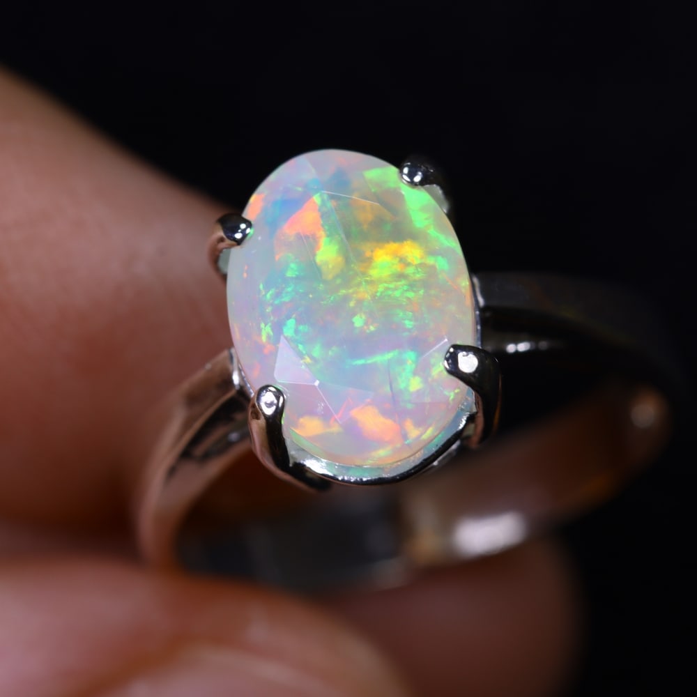 3.20g Natural Opal Stone Sterling Silver 925 Ring (Adjustable) (1 of 6)