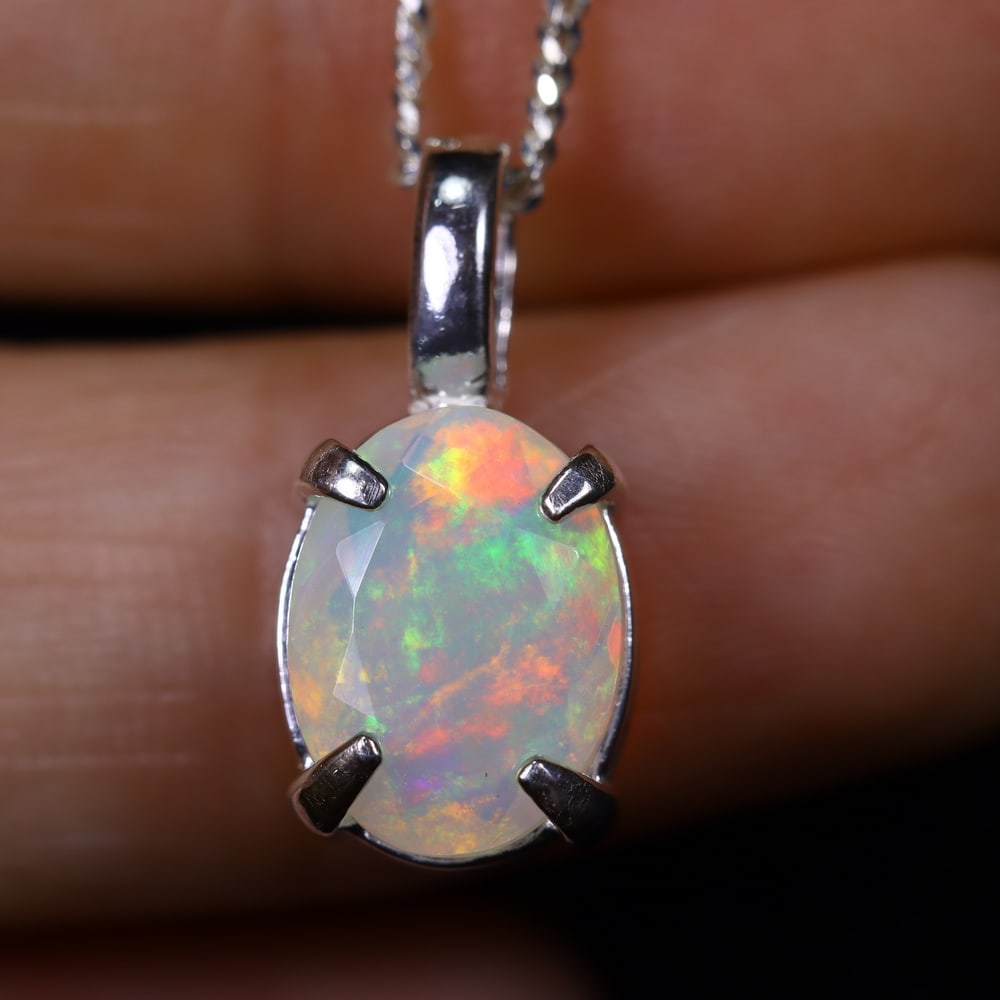 1.65g Natural Opal Stone Sterling Silver 925 Necklace (Pendant with Chain) (1 of 5)