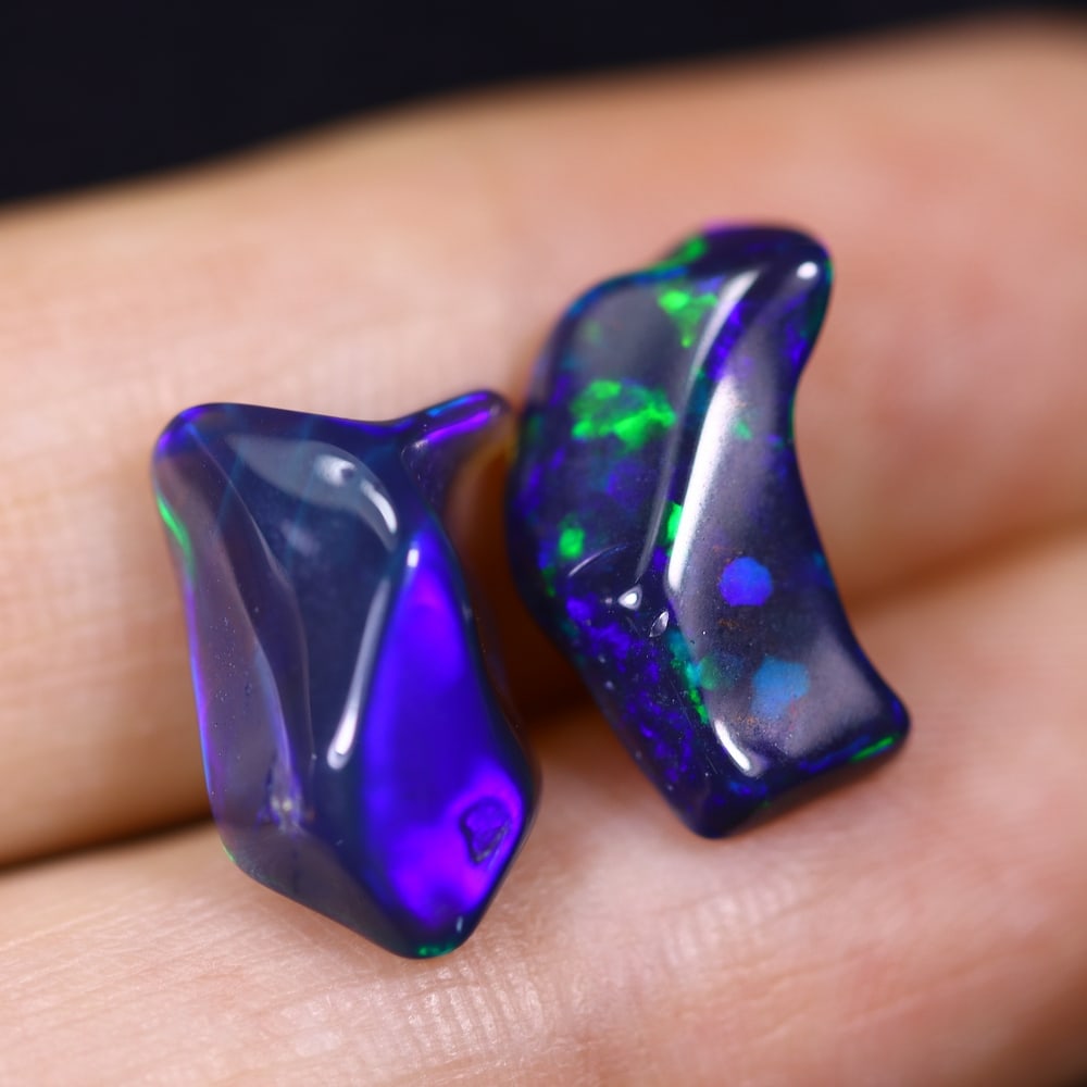 5.46Ct Natural Freeform Black Opal Set - 13x8x5mm - Polished Rough: Ksmith Jewels Global Welcome to our auction house, today auction brought to you by Ksmith Jewels Global based in Penang, Malaysia specialize in all kinds of opal and color gemstone both in manufacturi