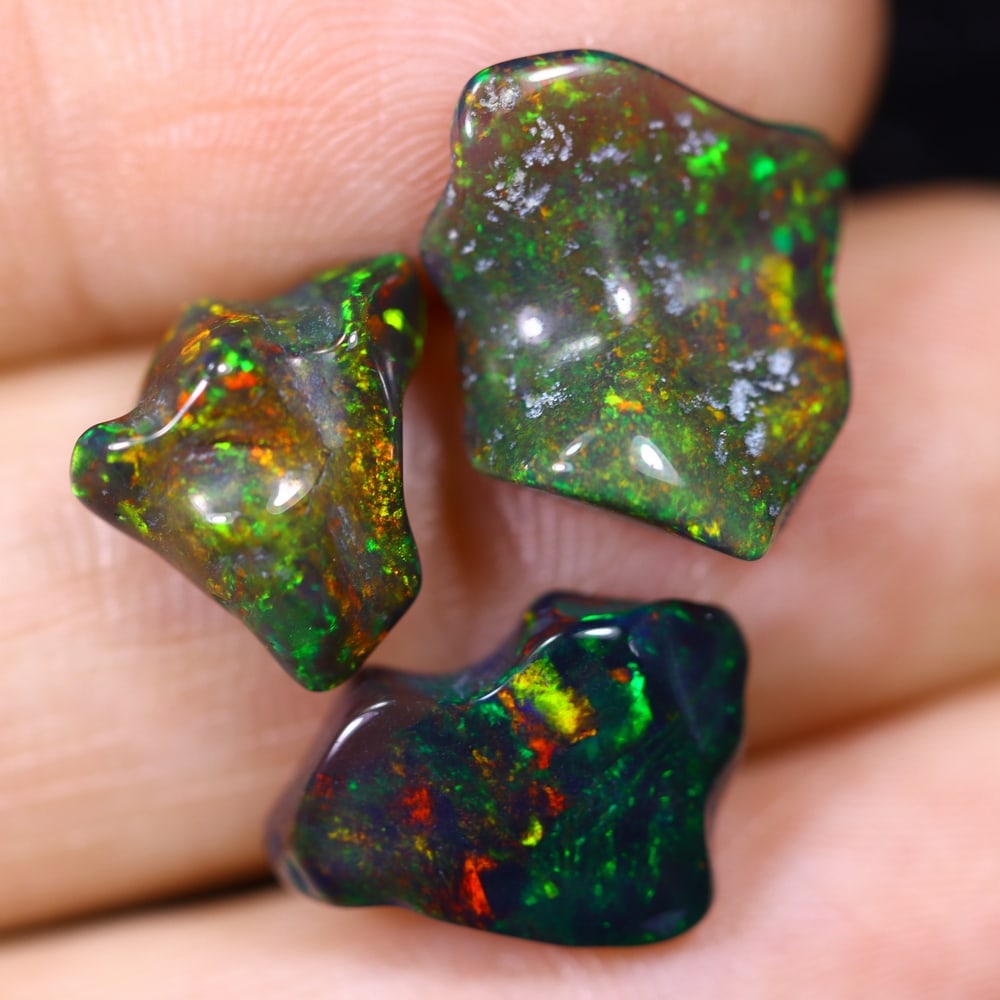 7.29Ct Natural Freeform Black Opal Set - 12x9x4mm - Polished Rough: Ksmith Jewels Global Welcome to our auction house, today auction brought to you by Ksmith Jewels Global based in Penang, Malaysia specialize in all kinds of opal and color gemstone both in manufacturi