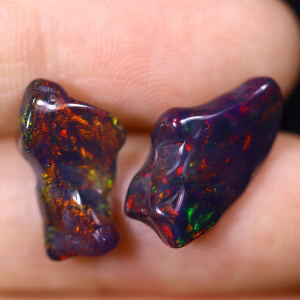 6.30ct Natural Freeform Black Opal Set - 17x9x5mm - Polished 6.30ct Natural Freeform Black Opal Set - 17x9x5mm - Polished