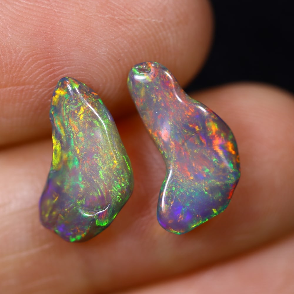 2.93Ct Natural Freeform Black Opal Set - 14x7x2mm - Polished Rough (1 of 4)
