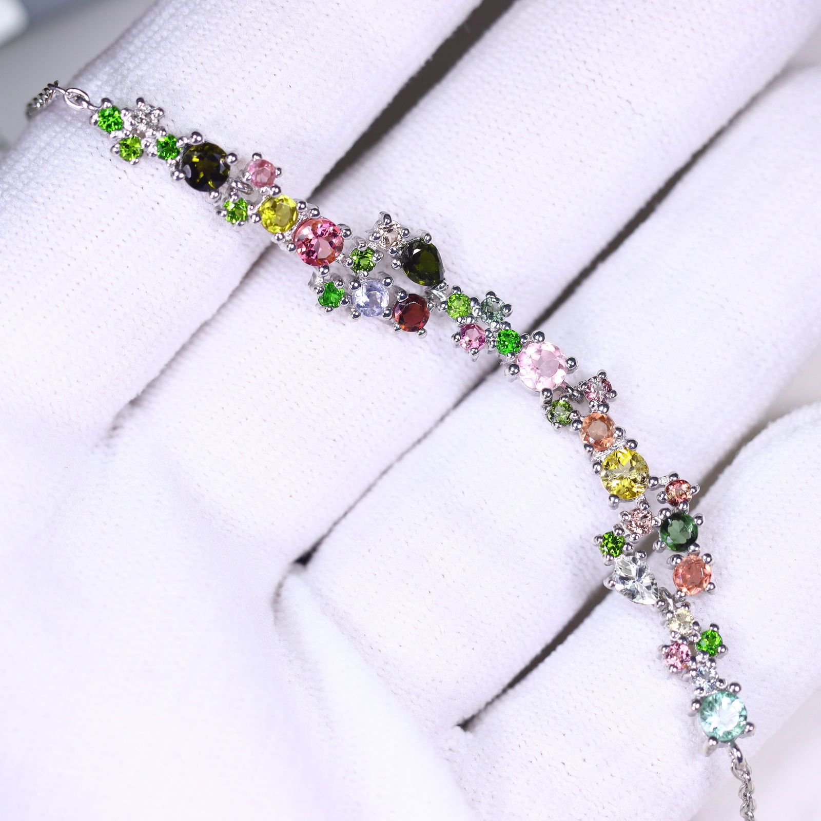 Amethyst & Tourmaline Bracelet - 925 Sterling Silver - Plated White Gold (1 of 3)