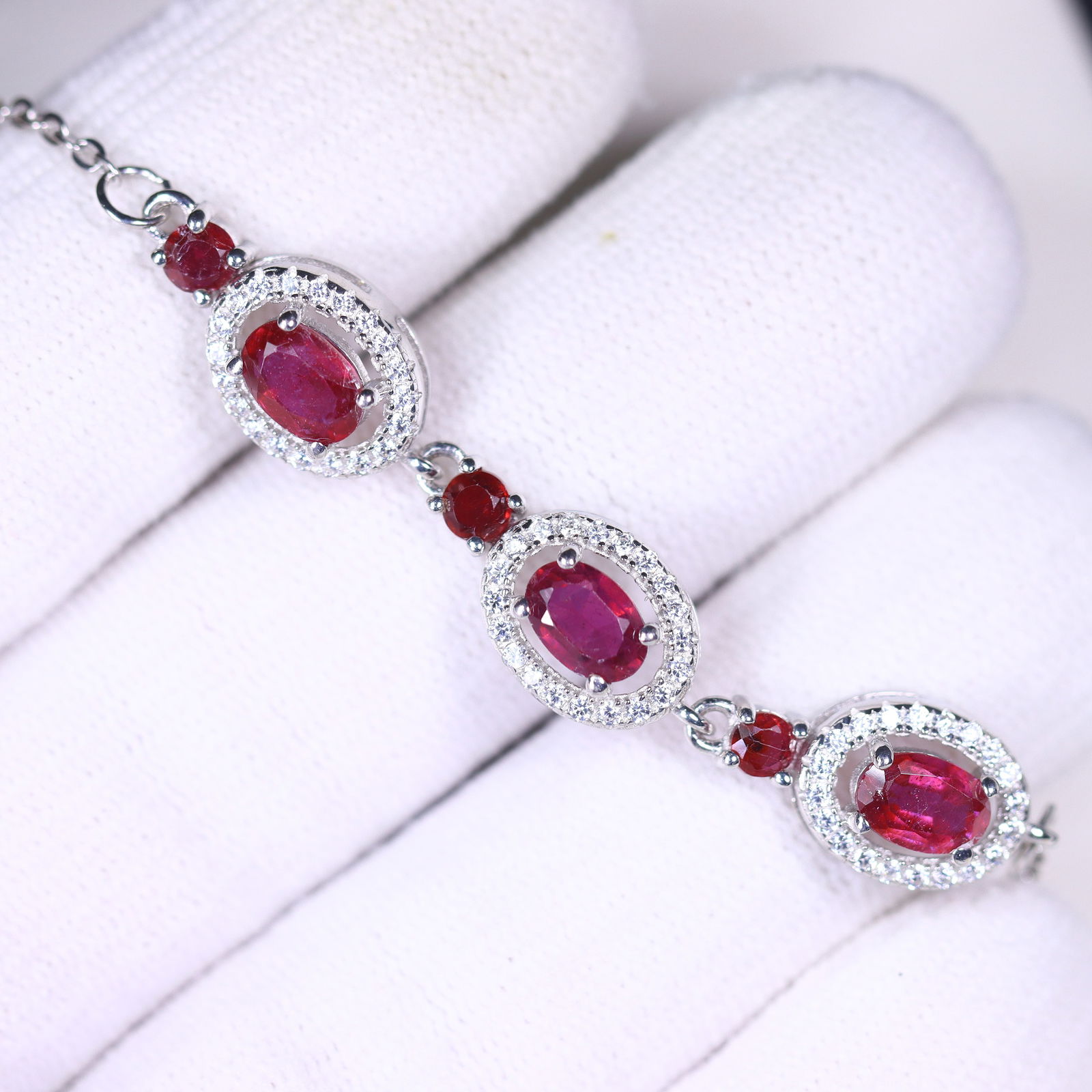 Ruby & Simulated Bracelet - 925 Sterling Silver - Plated White Gold (1 of 4)