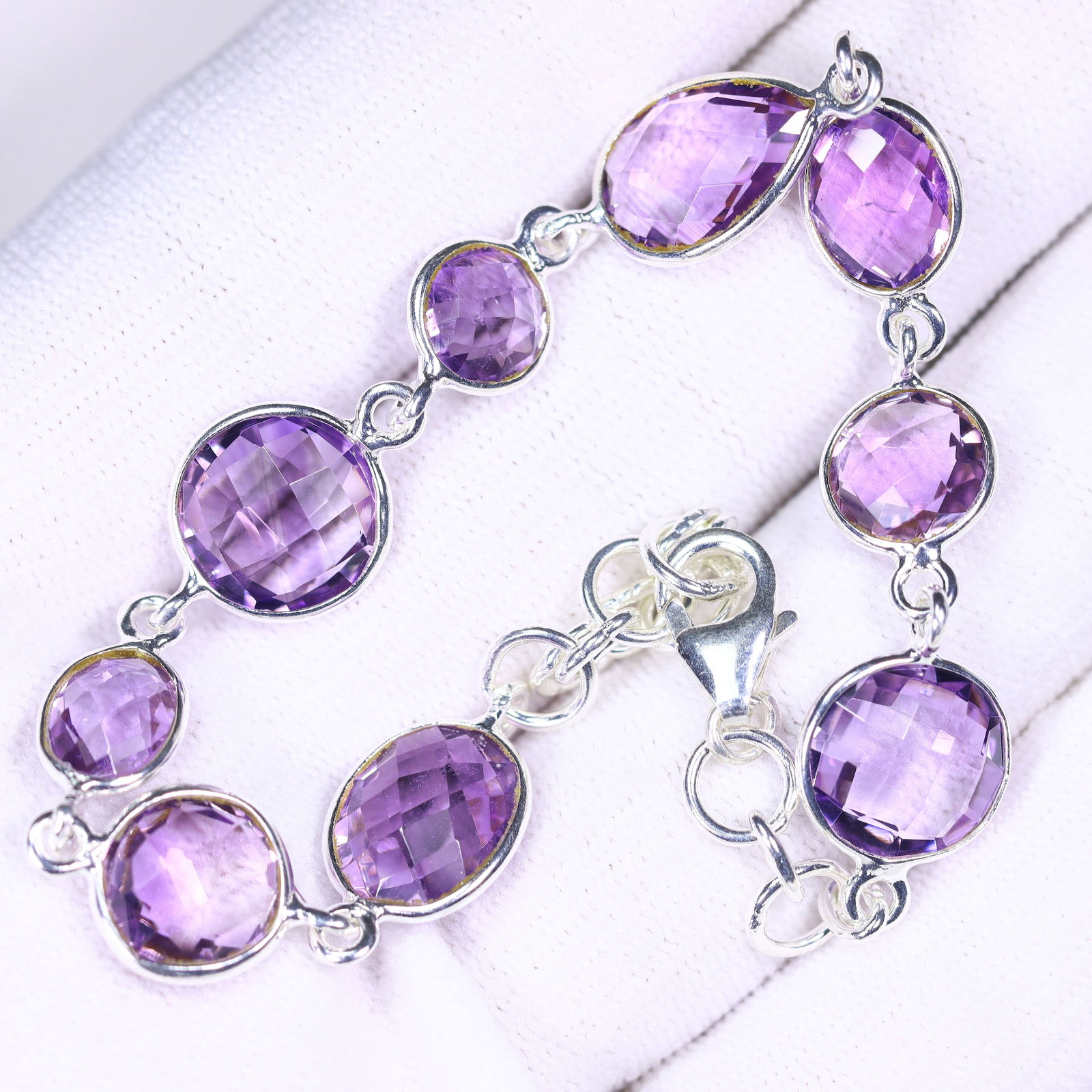 Amethyst Bracelet 7inches - 925 Sterling Silver - Plated White Gold (1 of 2)