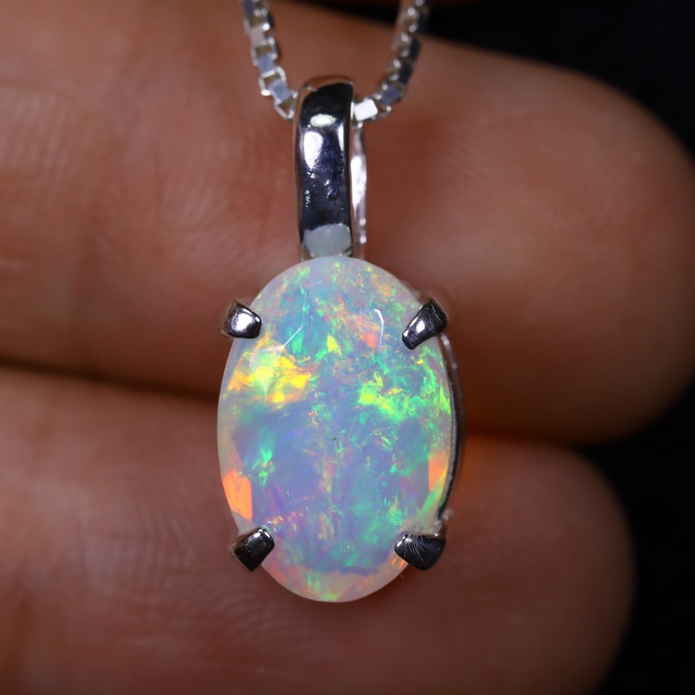 1.73g Natural Opal Stone Sterling Silver 925 Necklace (Pendant with Chain) (1 of 5)