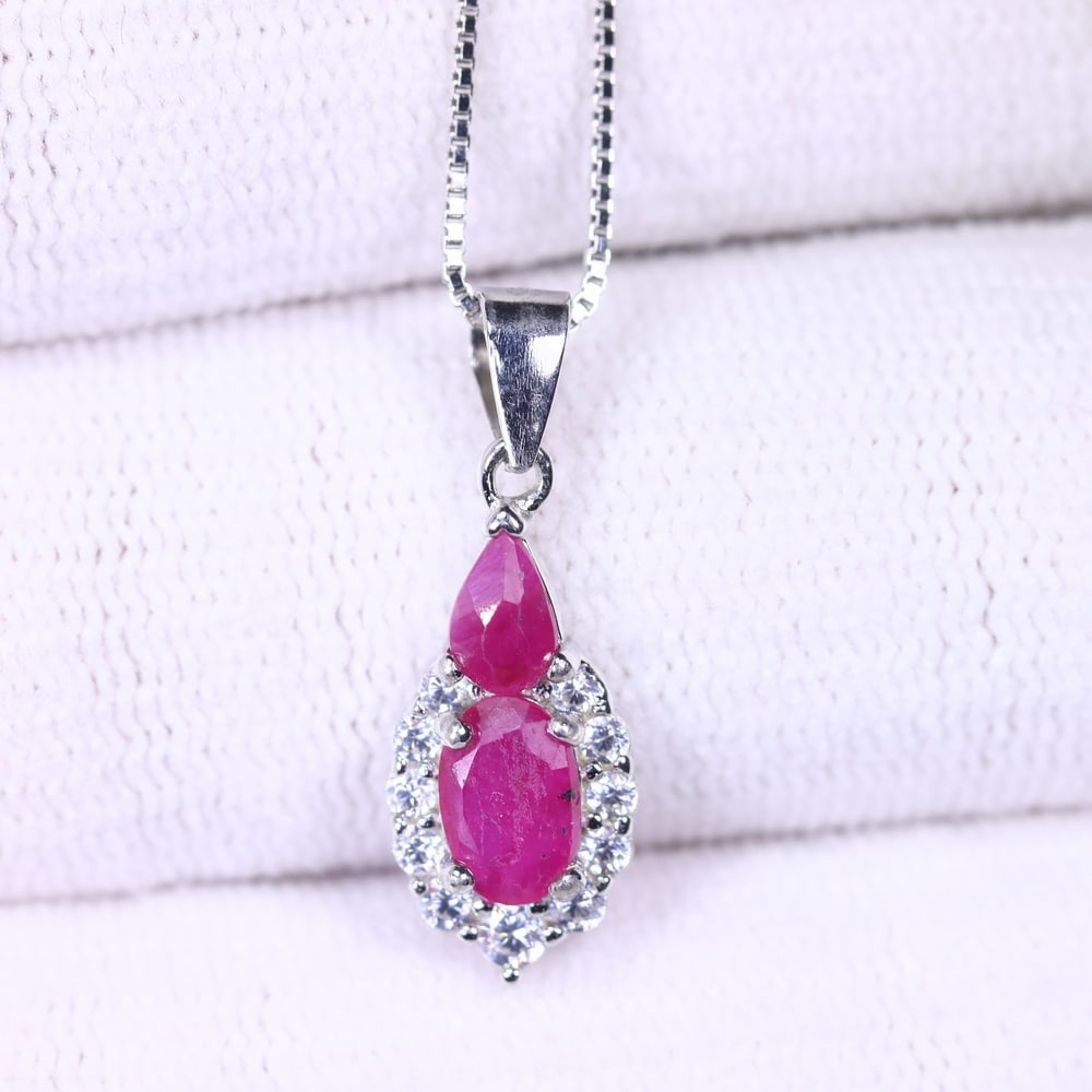 Ruby Necklace 18 inches - 925 Sterling Silver - Plated White Gold (1 of 4)