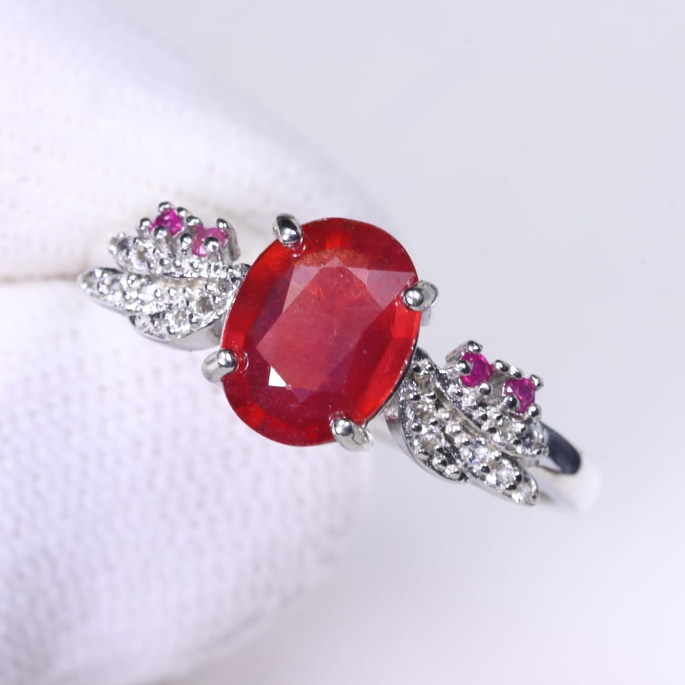 Ring US9 Ruby & White Topaz - 925 Sterling Silver - Plated 14k White Gold (1 of 3)