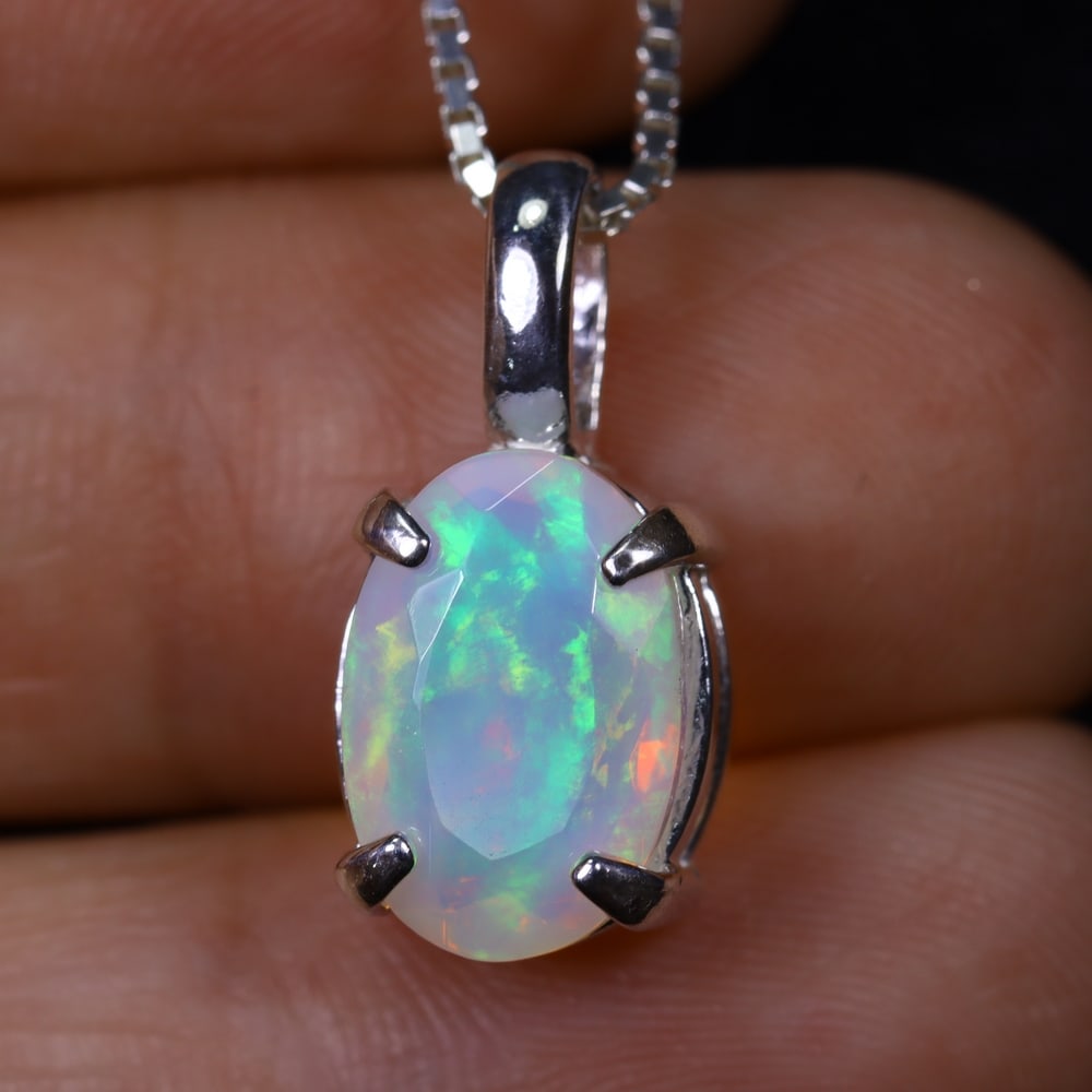 1.64g Natural Opal Stone Sterling Silver 925 Necklace (Pendant with Chain) (1 of 4)