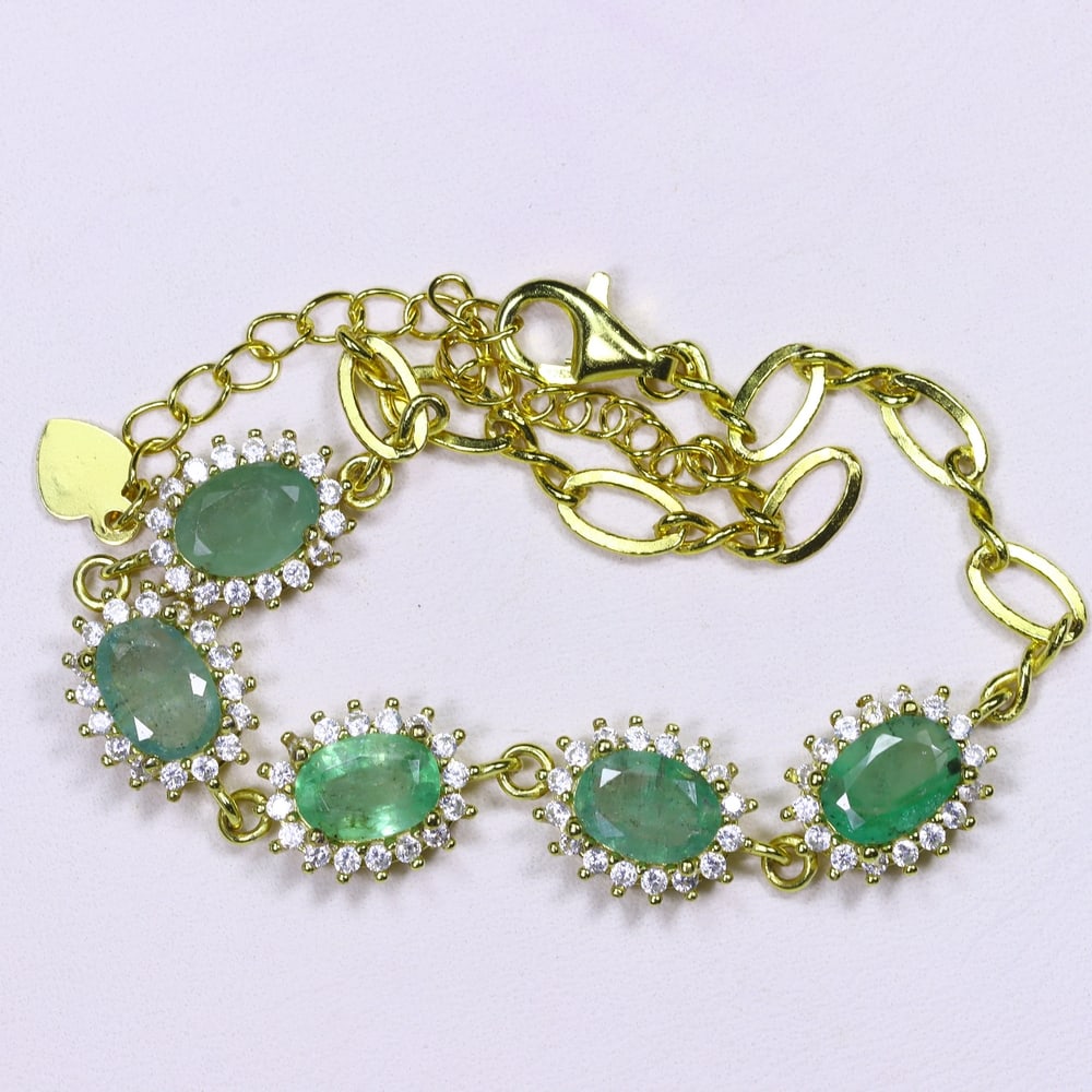 Emerald Bracelet - 925 Sterling Silver - Plated 18k Gold (1 of 3)