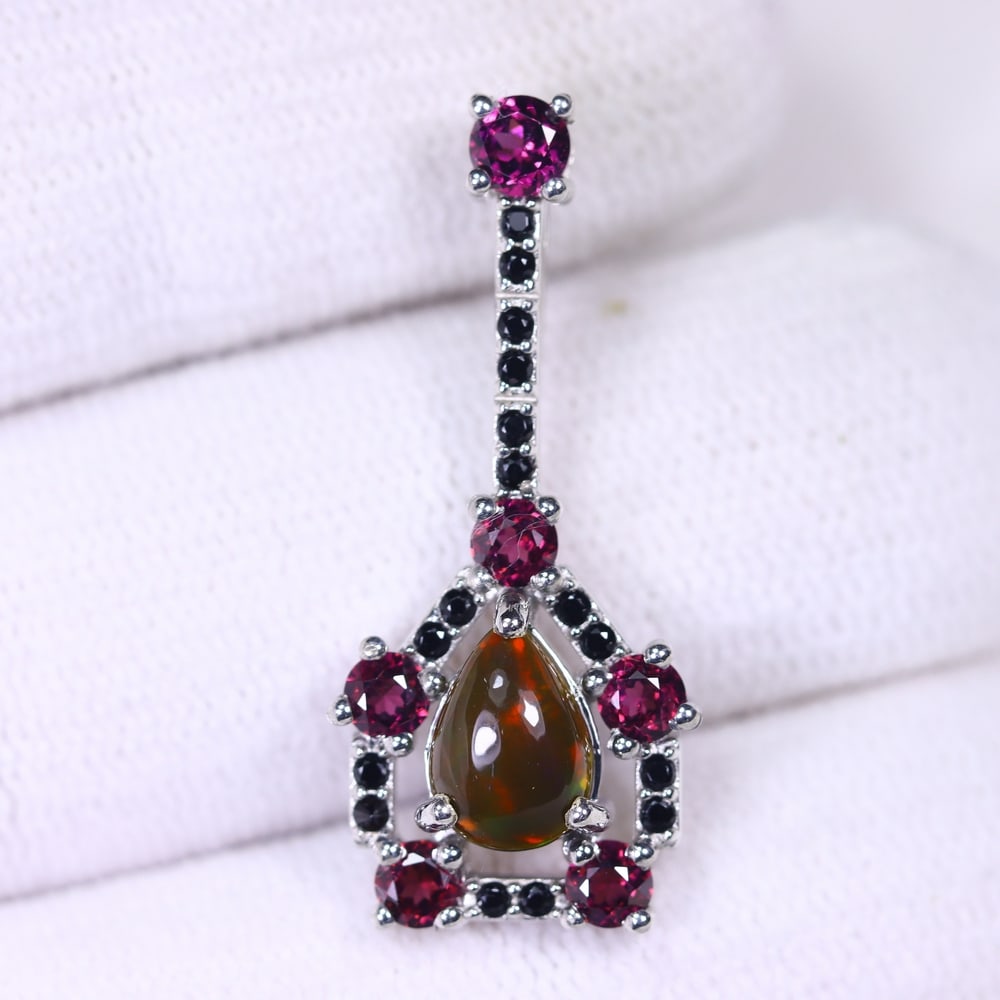 Opal Rhodolite and Spinel Pendant - 925 Sterling Silver - Plated White Gold: Ksmith Jewels Global Welcome to our auction house, today auction brought to you by Ksmith Jewels Global based in Penang, Malaysia specialize in all kinds of opal and color gemstone both in manufacturi
