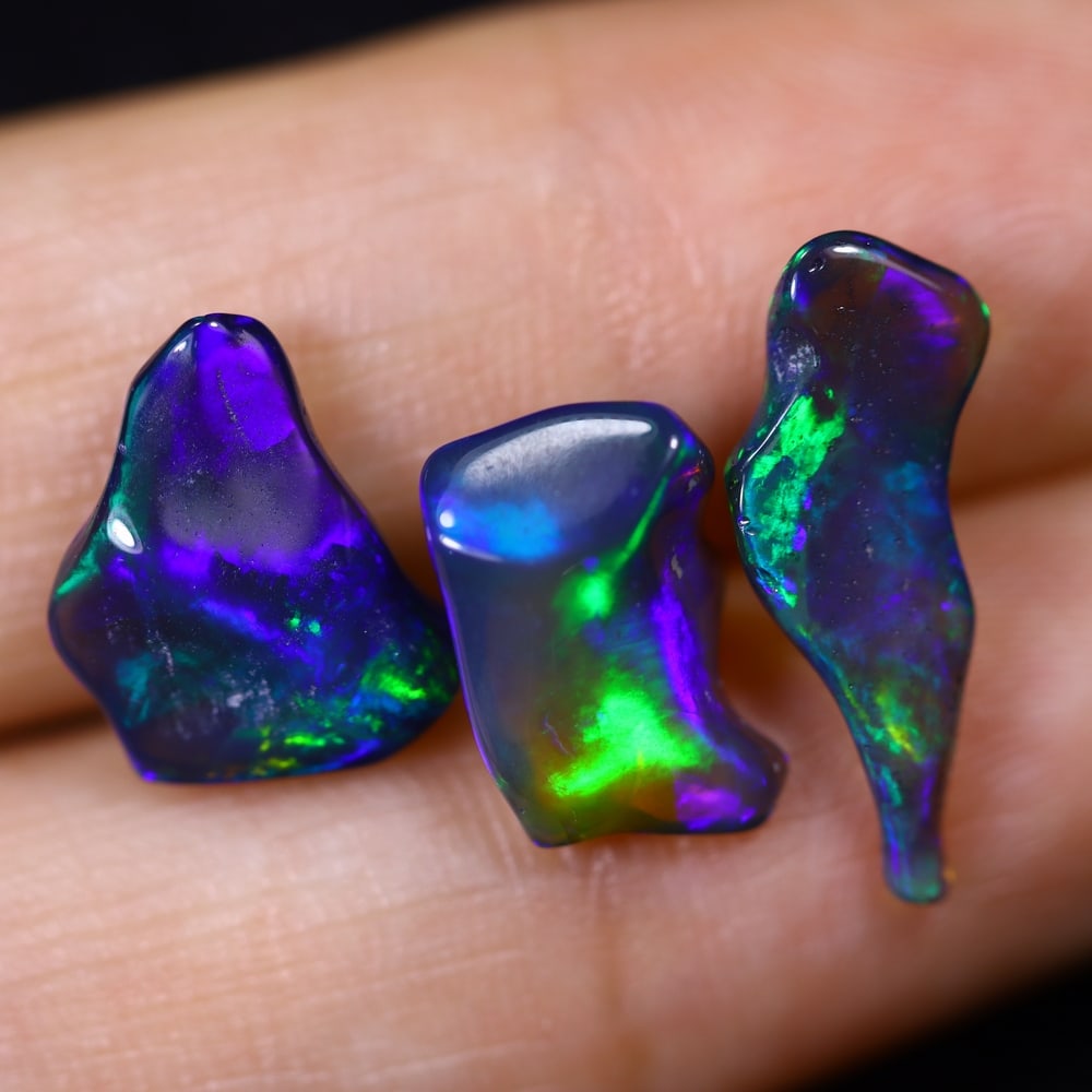 5.78Ct Natural Freeform Black Opal Set - 12x9x5mm - Polished Rough (1 of 4)