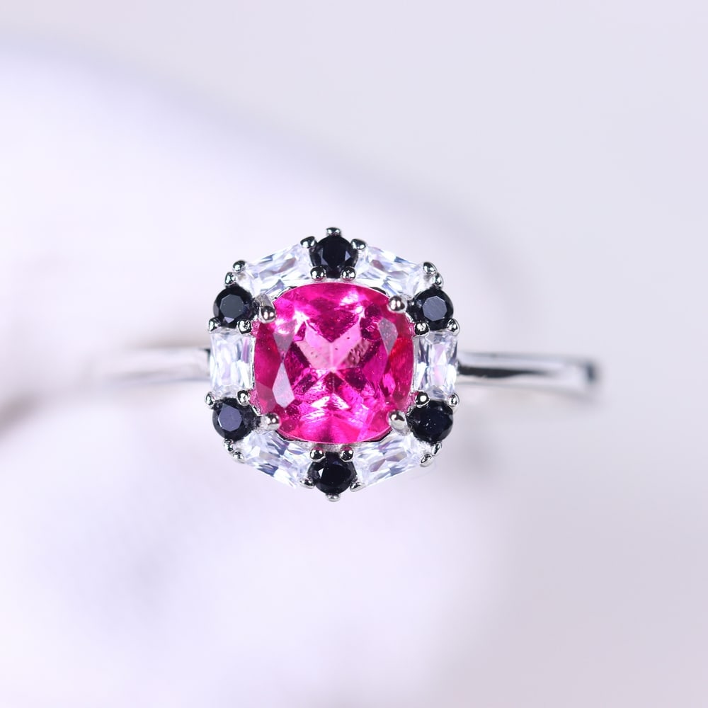 US8 Pink Topaz Ring - 925 Sterling Silver - Plated White Gold (1 of 4)