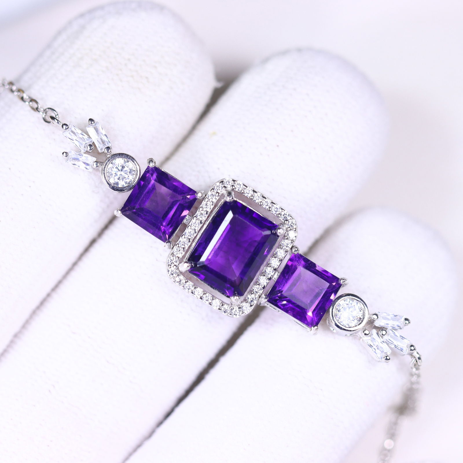 Amethyst Bracelet - 925 Sterling Silver - Plated White Gold (1 of 4)