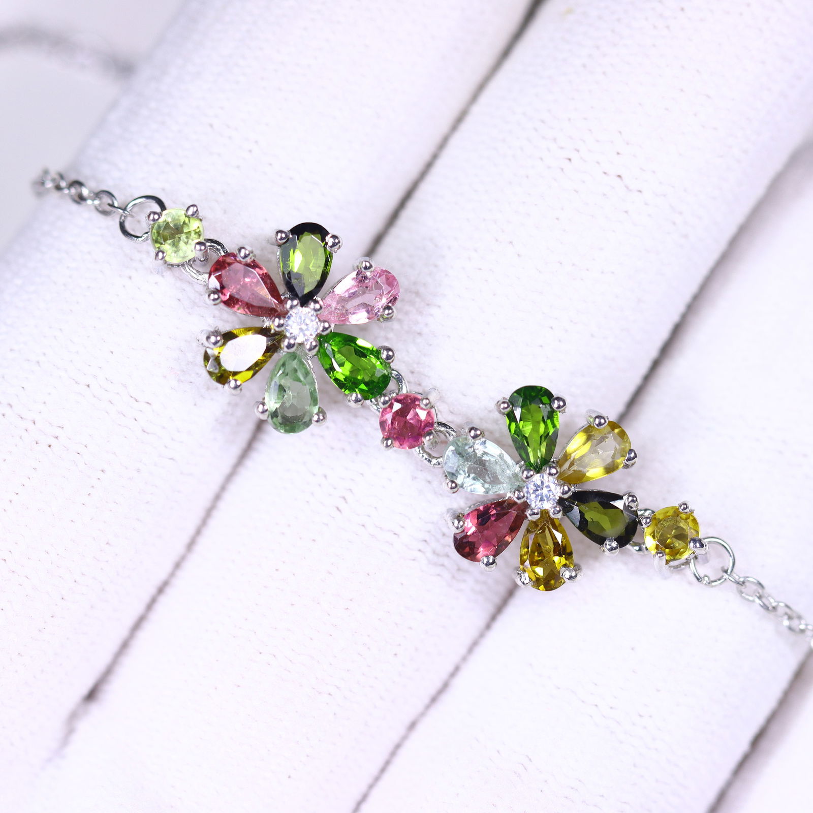 Tourmaline Bracelet 7inches - 925 Sterling Silver - Plated White Gold (1 of 3)