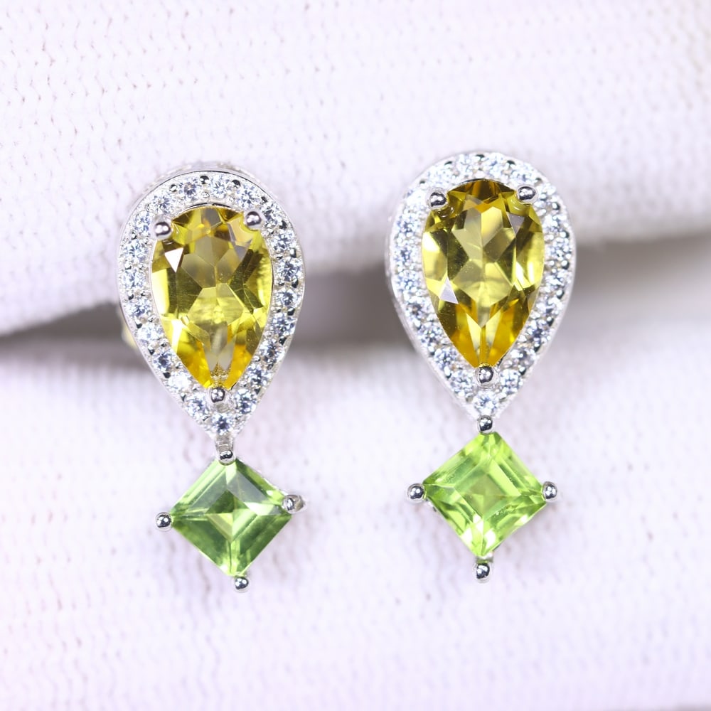 Citrine & peridot Earrings - 925 Sterling Silver - Plated White Gold: Ksmith Jewels Global Welcome to our auction house, today auction brought to you by Ksmith Jewels Global based in Penang, Malaysia specialize in all kinds of opal and color gemstone both in manufacturi