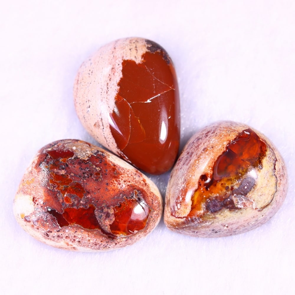 19.06Ct Group of 3 Mexican Fire Opal - Mexican Opal - Cabochon: Ksmith Jewels Global Welcome to our auction house, today auction brought to you by Ksmith Jewels Global based in Penang, Malaysia specialize in all kinds of opal and color gemstone both in manufacturi