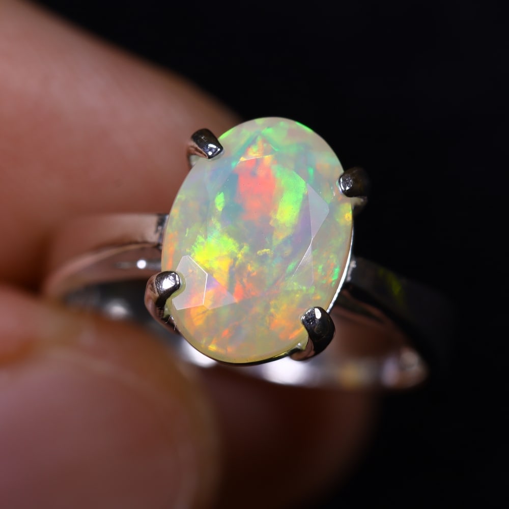 3.32g Natural Opal Stone Sterling Silver 925 Ring (Adjustable) (1 of 6)