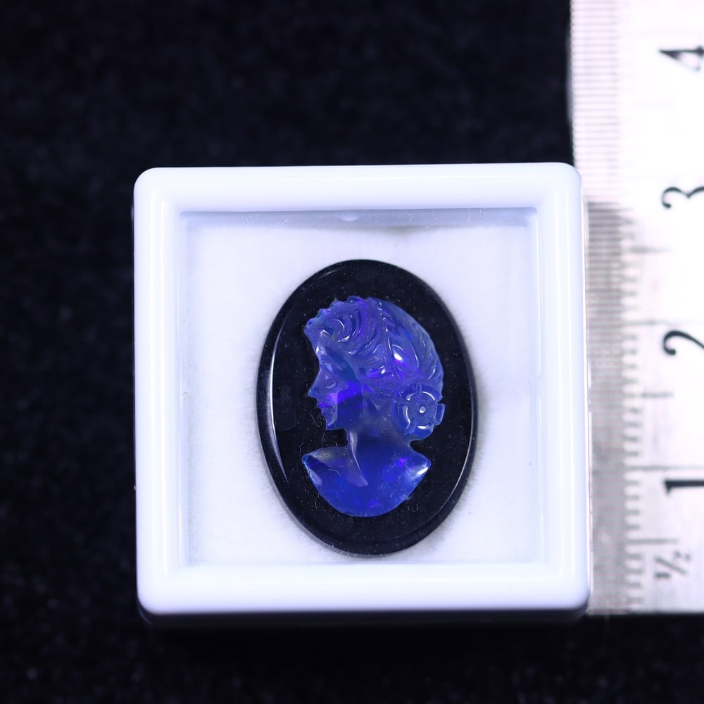 Natural Lightning Ridge Opal Carving on Black Onyx (1 of 2)