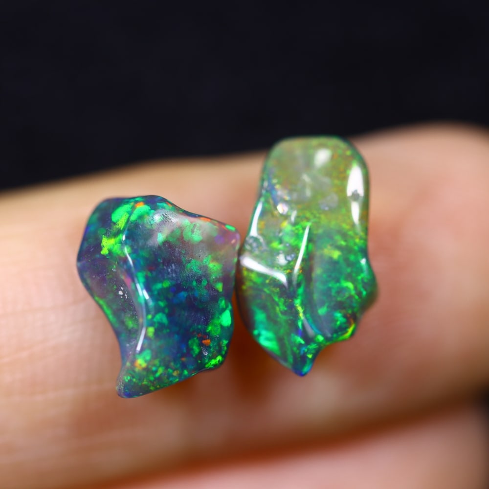 2.59Ct Natural Freeform Black Opal Set - 12x7x5mm - Polished Rough: Ksmith Jewels Global Welcome to our auction house, today auction brought to you by Ksmith Jewels Global based in Penang, Malaysia specialize in all kinds of opal and color gemstone both in manufacturi