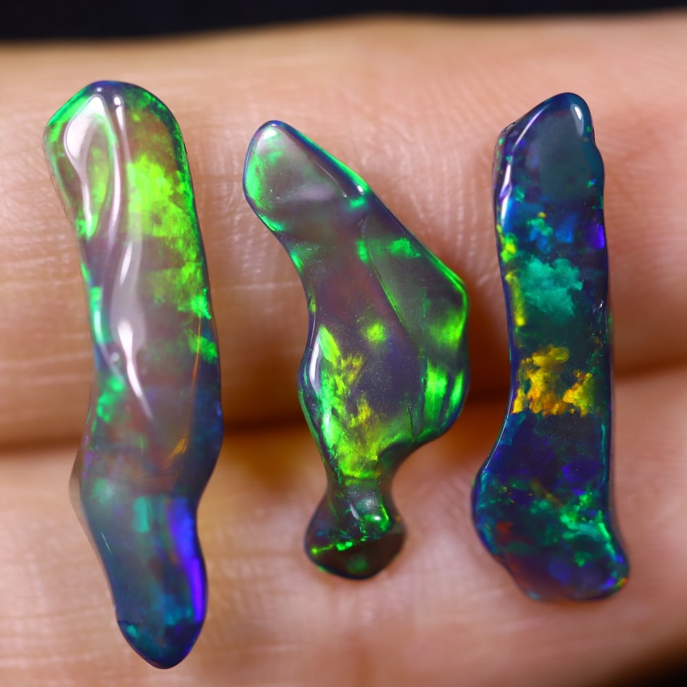 6.20Ct Natural Freeform Black Opal Set - 23x6x4mm - Polished Rough: Ksmith Jewels Global Welcome to our auction house, today auction brought to you by Ksmith Jewels Global based in Penang, Malaysia specialize in all kinds of opal and color gemstone both in manufacturi
