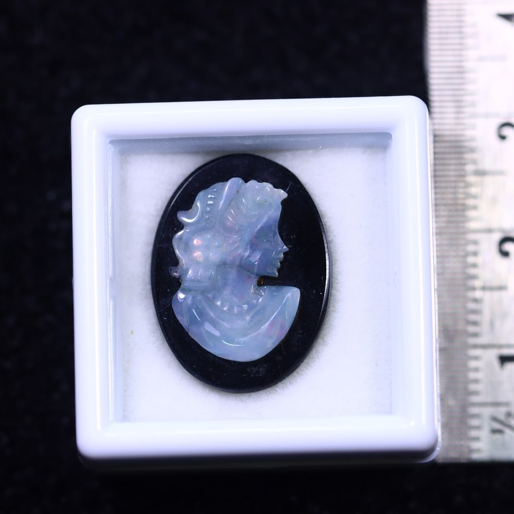 Natural Lightning Ridge Opal Carving on Black Onyx (1 of 2)