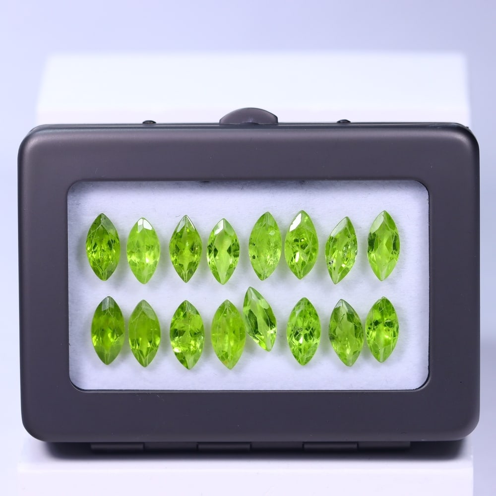 28.53Ct Peridot Lot - Polished Faceted - Marquise Faceted: Ksmith Jewels Global Welcome to our auction house, today auction brought to you by Ksmith Jewels Global based in Penang, Malaysia specialize in all kinds of opal and color gemstone both in manufacturi