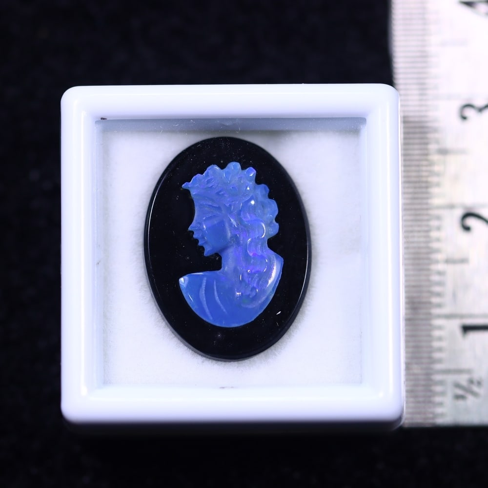 Natural Lightning Ridge Opal Carving on Black Onyx (1 of 2)