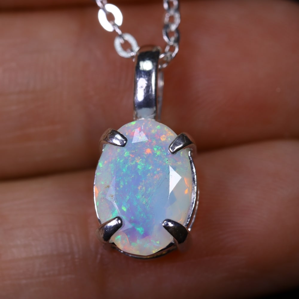 1.61g Natural Opal Stone Sterling Silver 925 Necklace (Pendant with Chain) (1 of 5)