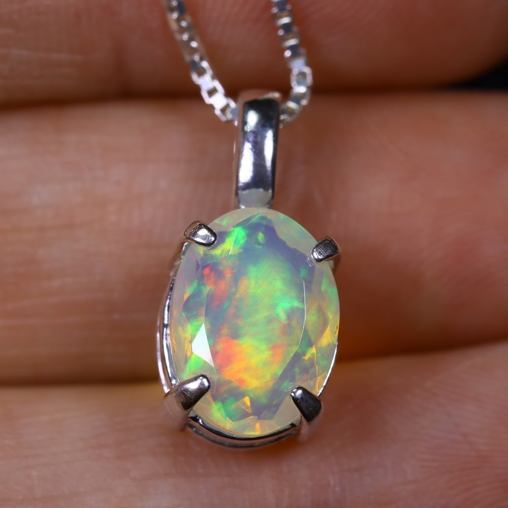 1.67g Natural Opal Stone Sterling Silver 925 Necklace (Pendant with Chain) (1 of 5)