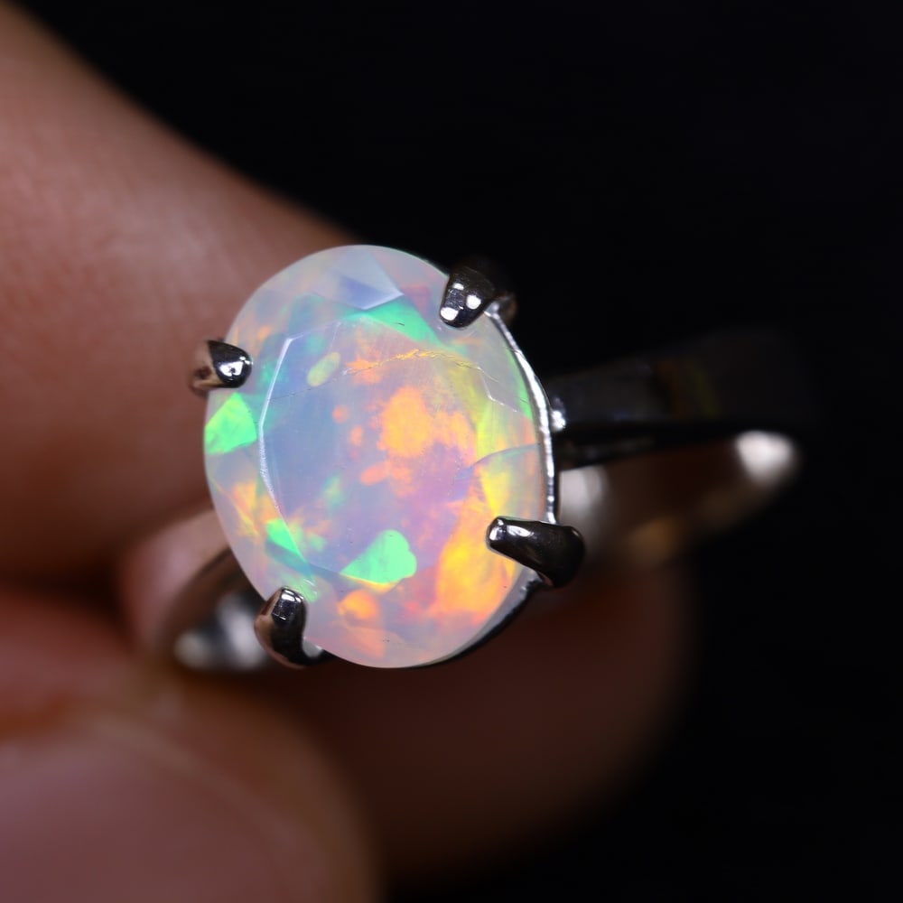3.14g Natural Opal Stone Sterling Silver 925 Ring (Adjustable) (1 of 6)