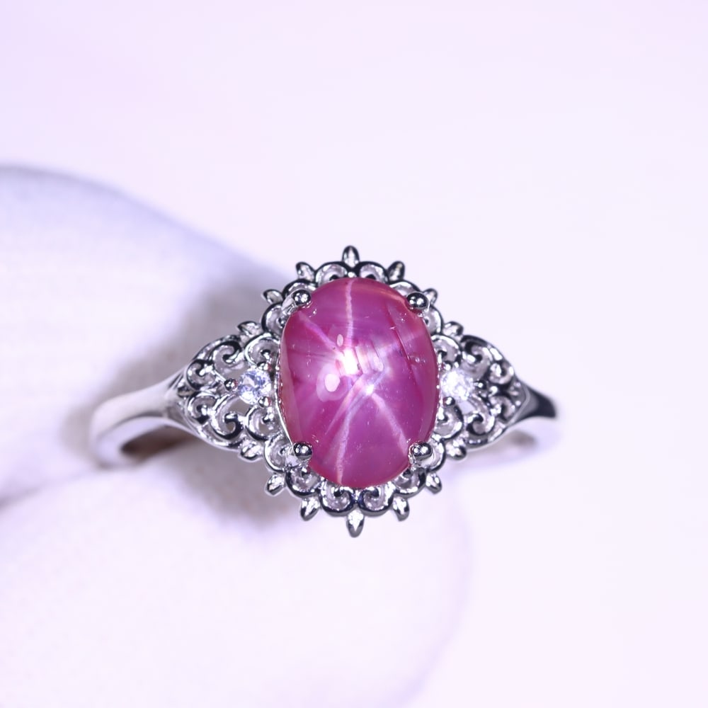 Ring US8 Star Ruby - 925 Sterling Silver - Plated 14k White Gold (1 of 5)