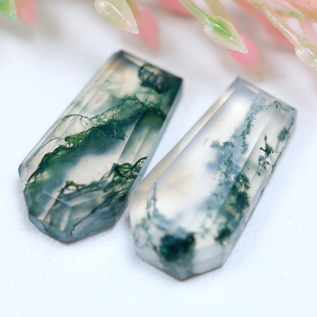 9.81Ct Natural Green Moss Agate Pair - India Gemstone - Step Cut Faceted: Ksmith Jewels Global Welcome to our auction house, today auction brought to you by Ksmith Jewels Global based in Penang, Malaysia specialize in all kinds of opal and color gemstone both in manufacturi