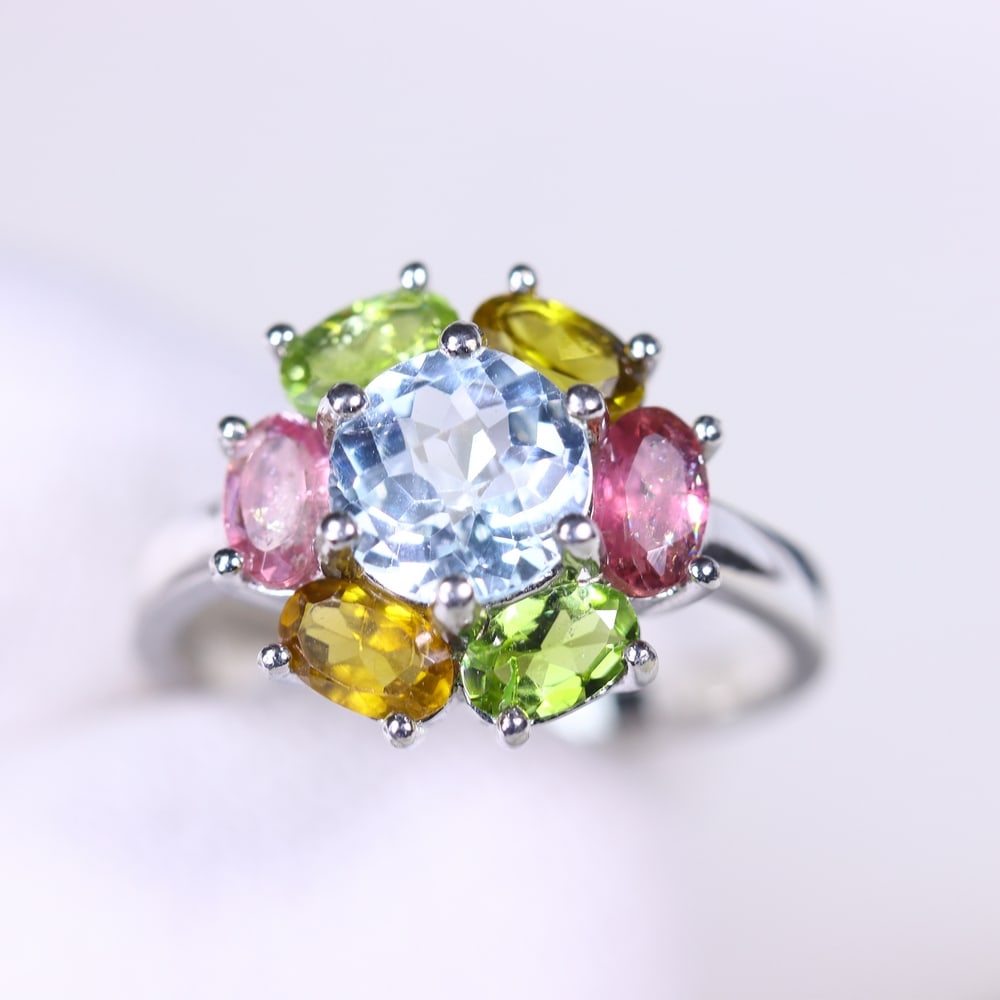 US6 Aquamarine & Tourmaline Ring - 925 Sterling Silver - Plated White Gold: Ksmith Jewels Global Welcome to our auction house, today auction brought to you by Ksmith Jewels Global based in Penang, Malaysia specialize in all kinds of opal and color gemstone both in manufacturi