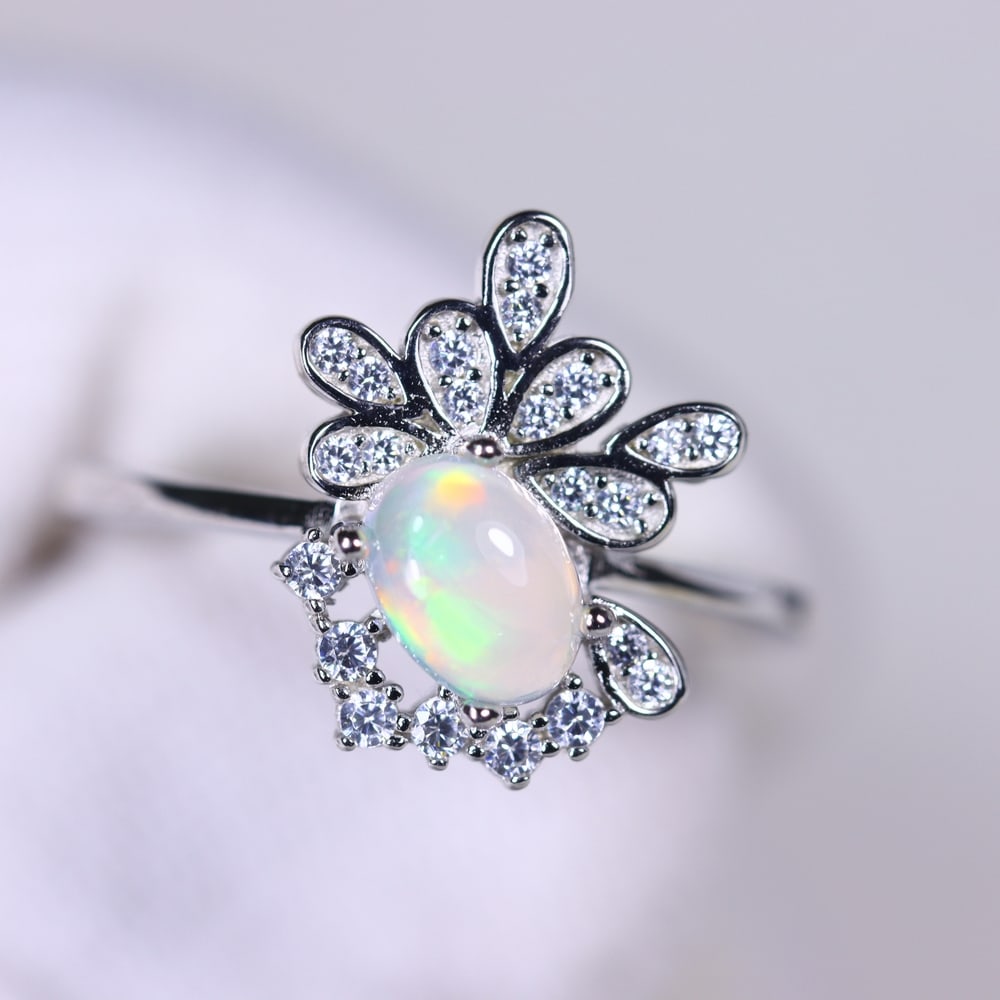 US7 Ethiopia Opal Ring - 925 Sterling Silver - Plated White Gold (1 of 4)