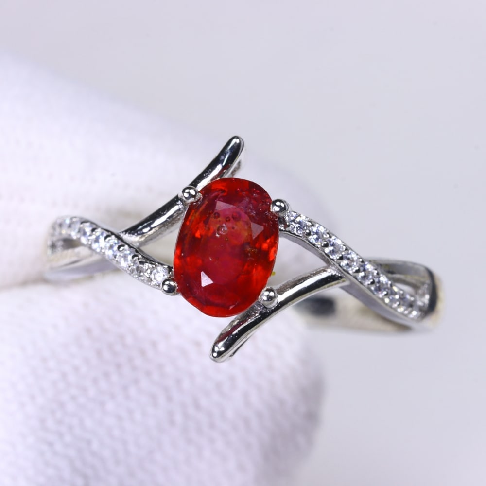 Ring US7.75 Ruby & Zircon - 925 Sterling Silver - Plated 14k White Gold (1 of 3)