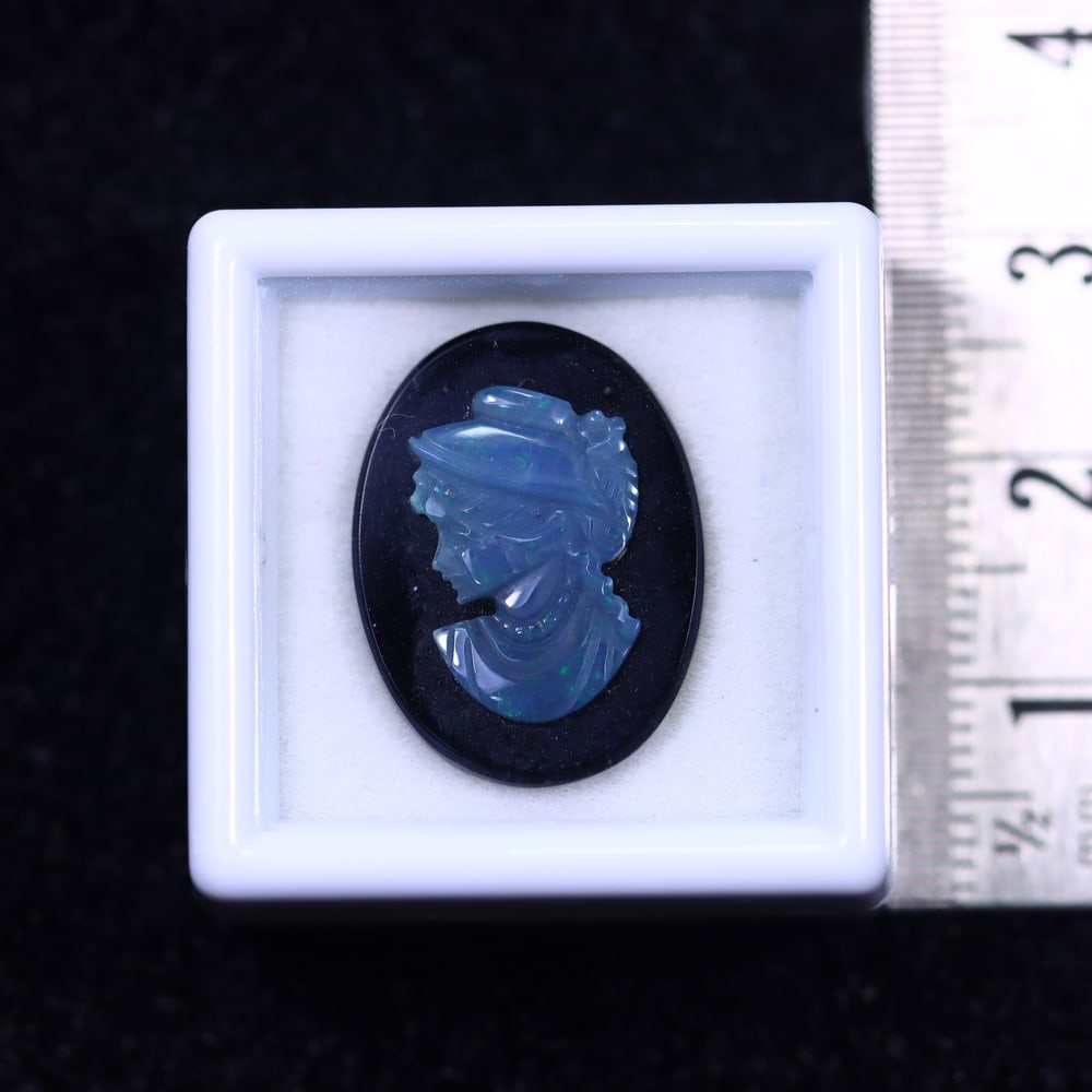 Natural Lightning Ridge Opal Carving on Black Onyx (1 of 2)