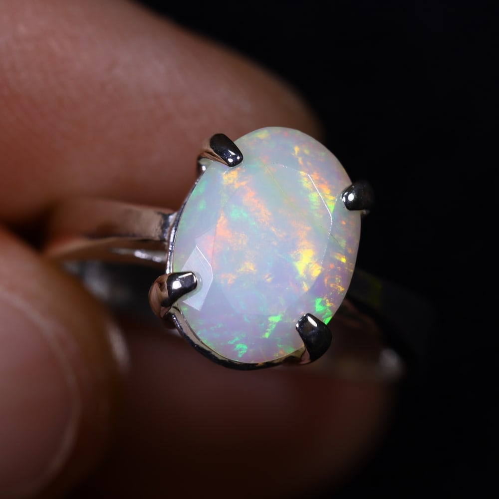 3.08g Natural Opal Stone Sterling Silver 925 Ring (Adjustable) (1 of 6)