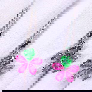 Earrings Pink and Green Topaz - 925 Sterling Silver - Plated 14K White Gold: Ksmith Jewels Global Welcome to our auction house, today auction brought to you by Ksmith Jewels Global based in Penang, Malaysia specialize in all kinds of opal and color gemstone both in