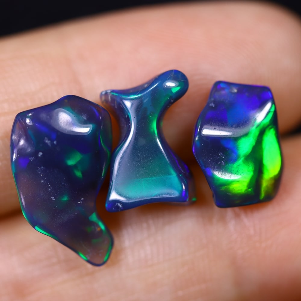 *6.90Ct Natural Freeform Black Opal Set - 11x9x5mm - Polished Rough (1 of 4)