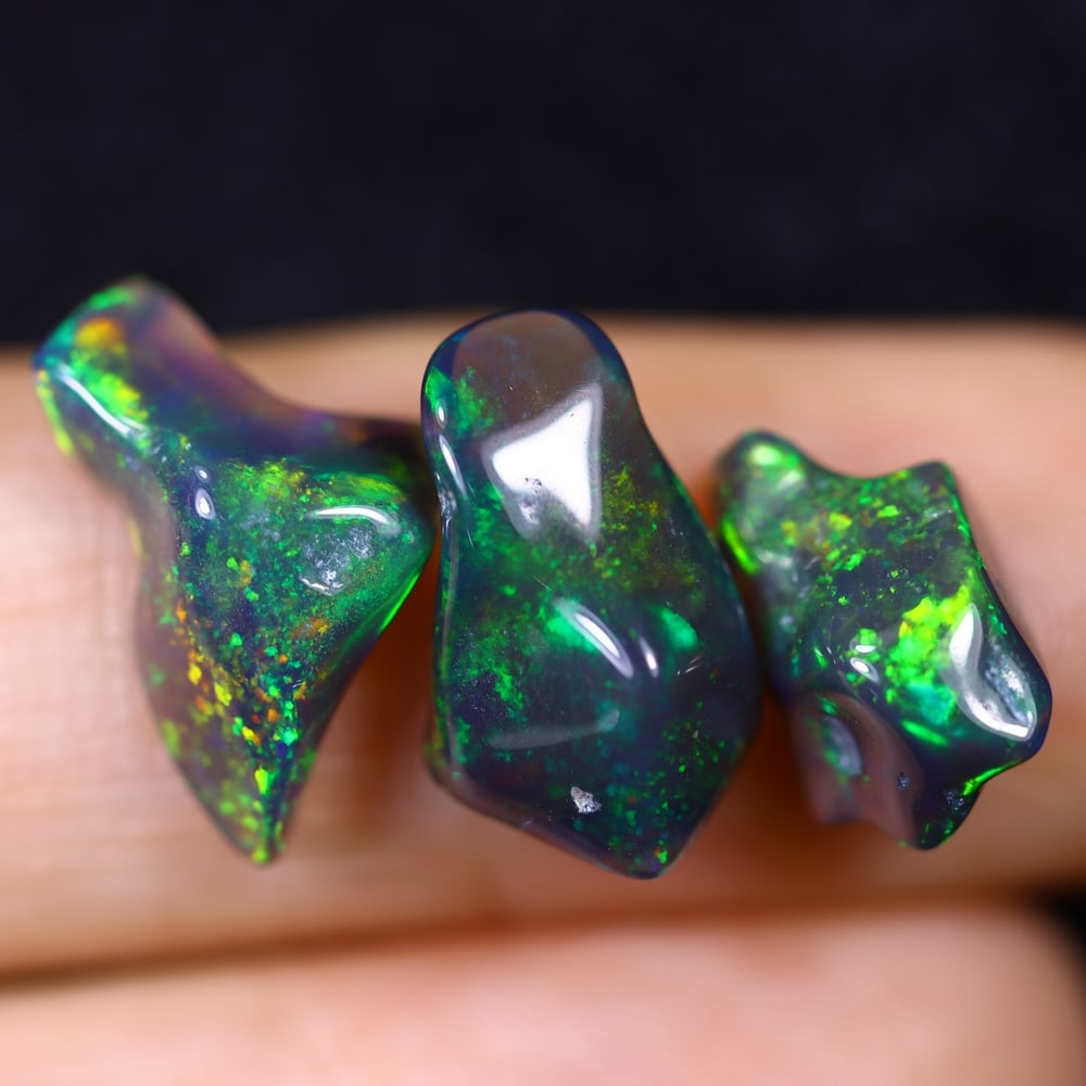 5.93Ct Natural Freeform Black Opal Set - 11x6x4mm - Polished Rough: Ksmith Jewels Global Welcome to our auction house, today auction brought to you by Ksmith Jewels Global based in Penang, Malaysia specialize in all kinds of opal and color gemstone both in manufacturi