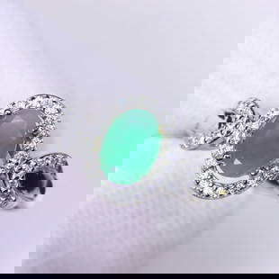 Ring US6.75 Emerald & Zircon - 925 Sterling Silver - White Gold Plated: Ksmith Jewels Global Welcome to our auction house, today auction brought to you by Ksmith Jewels Global based in Penang, Malaysia specialize in all kinds of opal and color gemstone both in