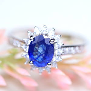 Total Weight of 15.25Ct Natural Blue Sapphire & White Zircon Jewelry Ring 925 Sterling Silver Size